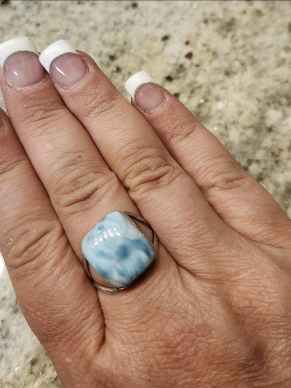 Natural LARIMAR Blue Square 925 Silver From DOMINICAN REPUBLIC Size 9.5